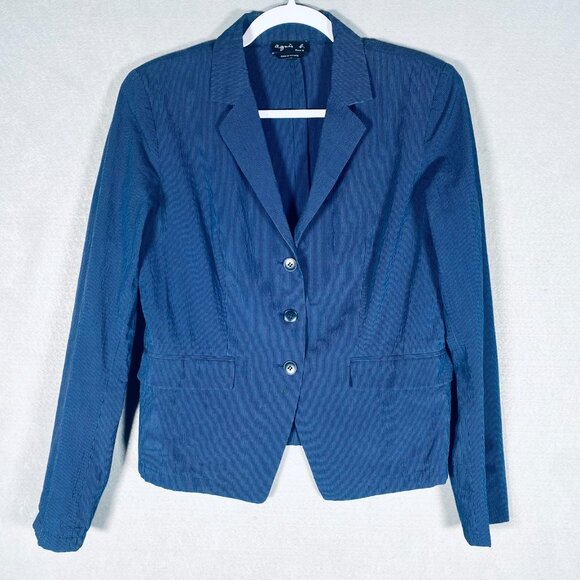 Agnis B Jacket Womens S Blue Cotton Single Breasted Blazer Chambray - Picture 1 of 11
